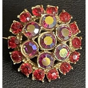 Vintage Rhinestone Brooch AB Rose Aurora Borealis Gold Tone Small Jewelry